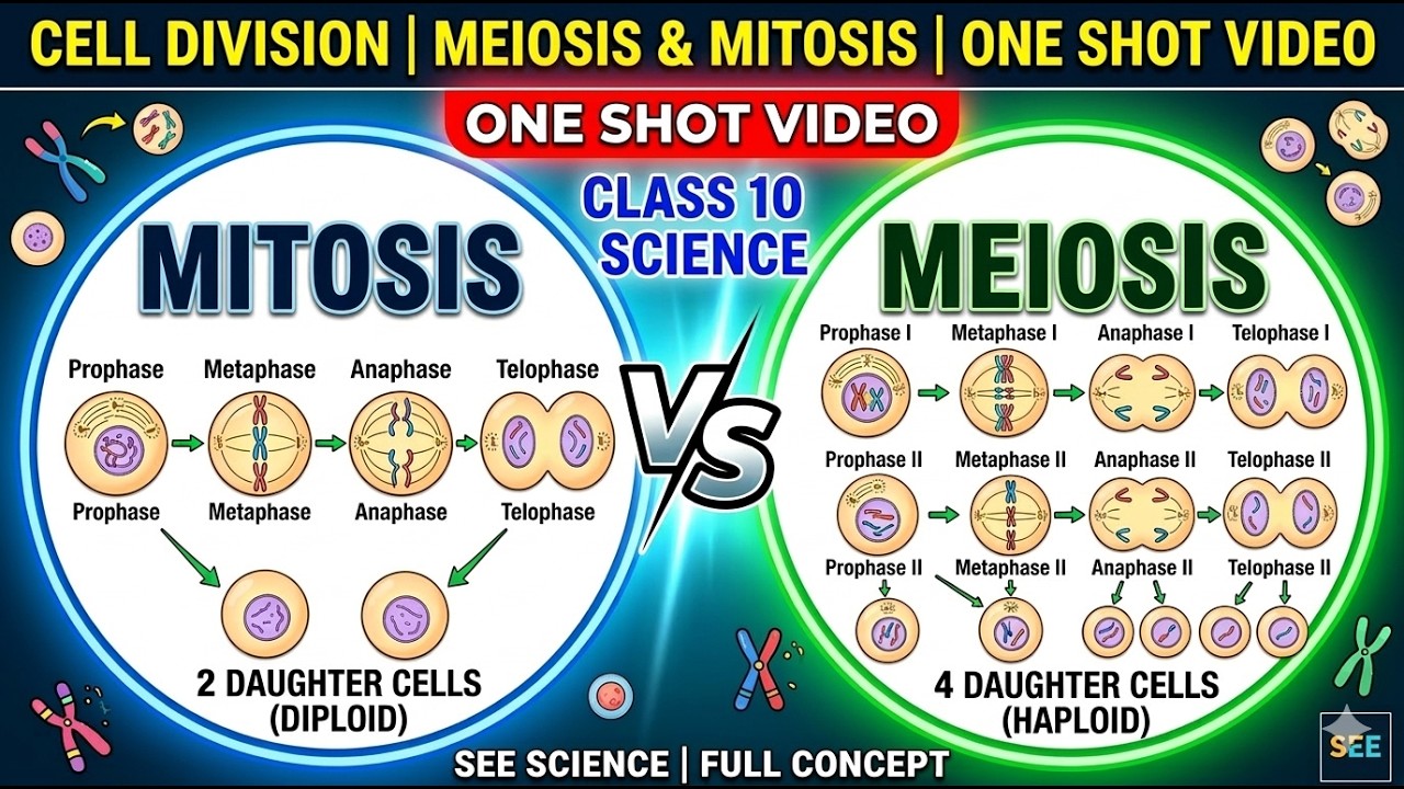 Cell Division | Meiosis & Mitosis | One Shot Video | Class 10 Science | SEE Science | Full Concept