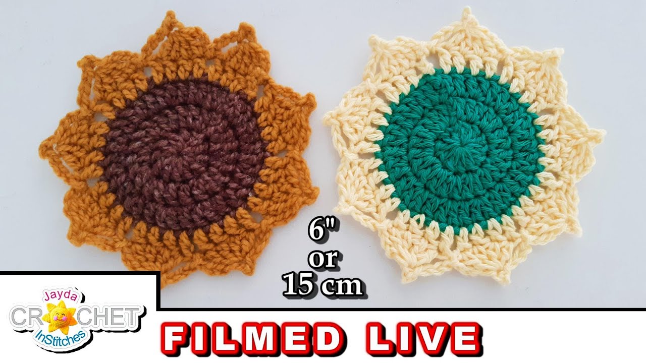 Sunflower Coaster or Dishcloth - Live Stream Crochet Party - Oct 23, 2023