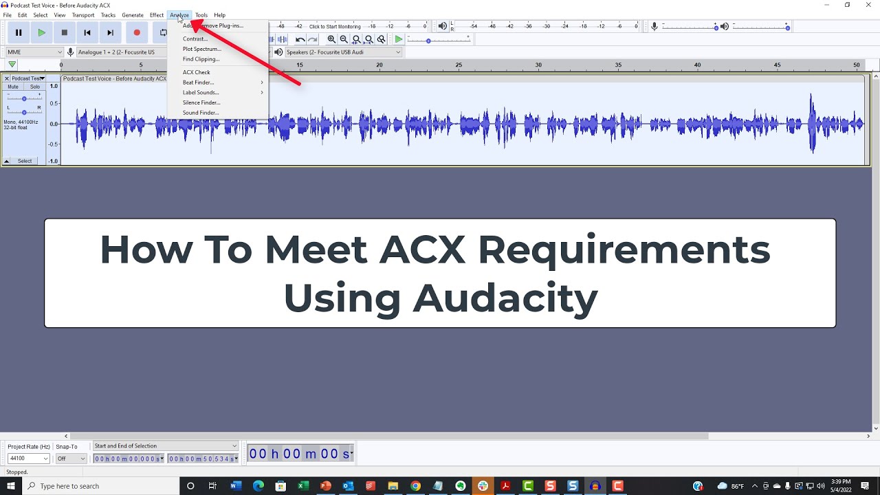 Как выполнить требования ACX с помощью Audacity
