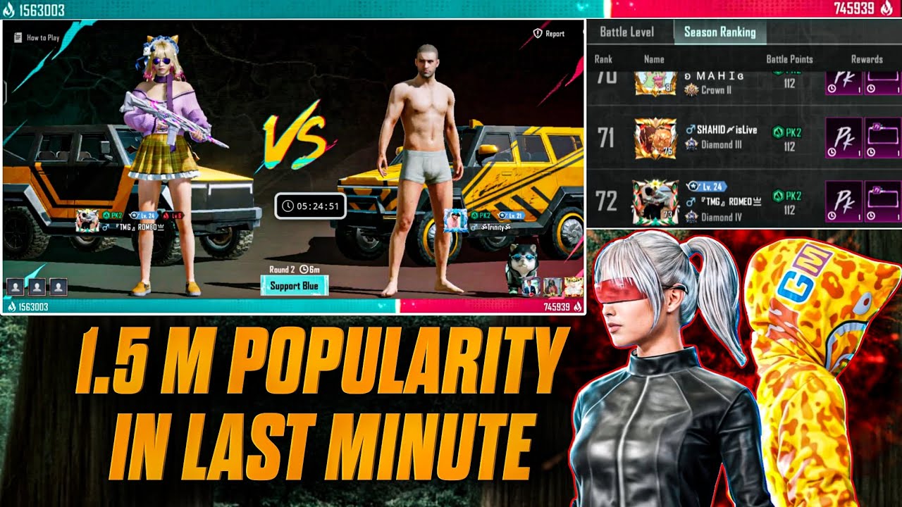 BGMI HARD POPULARITY BATTLE 1.5M POPULARITY IN LAST MINUTE 
