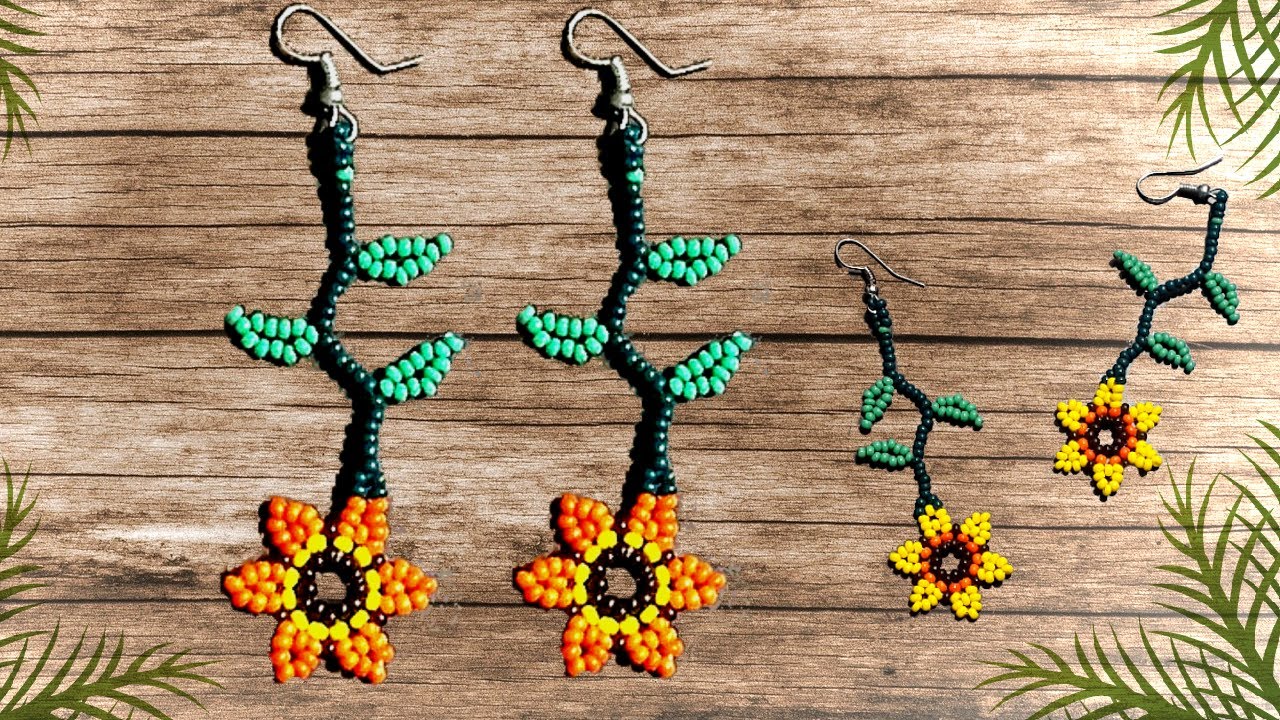 🌻Cómo hacer ARETES de FLORES con HOJAS en MOSTACILLAS BISUTERIA FÁCIL!!