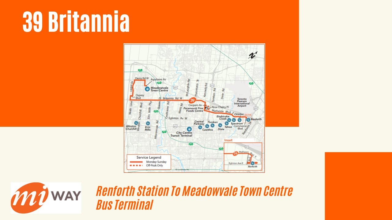 MiWay 39 Britannia - Renforth Station To Meadowvale Town Centre Bus Terminal - Full Route