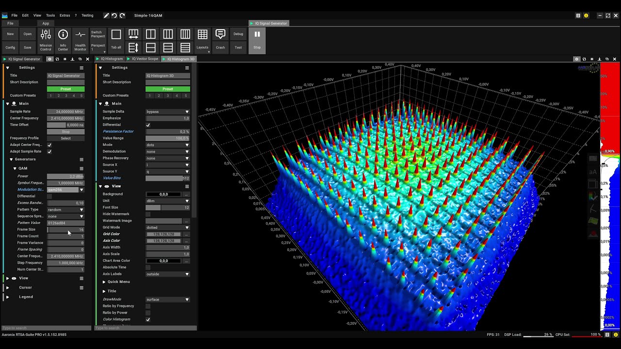 QAM Modulation in 3D (16QAM, 64QAM, 256QAM, 1024QAM and 4096QAM) with Aaronia SPECTRAN V6