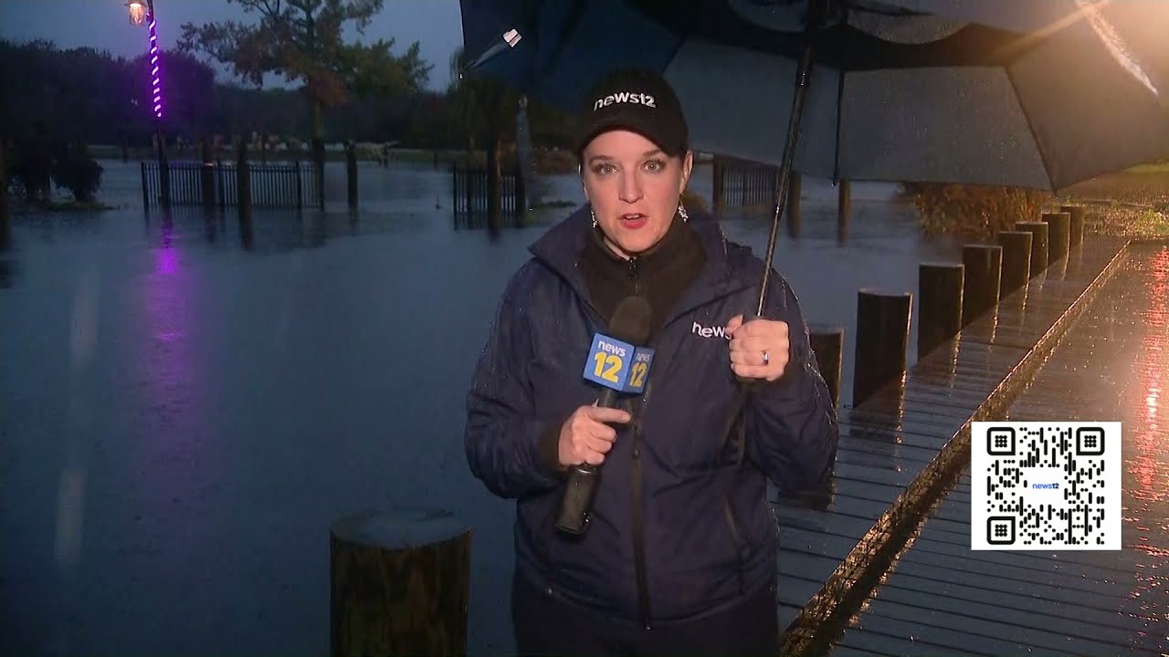 Strong winds follow rain that caused Peconic River to overflow in Riverhead