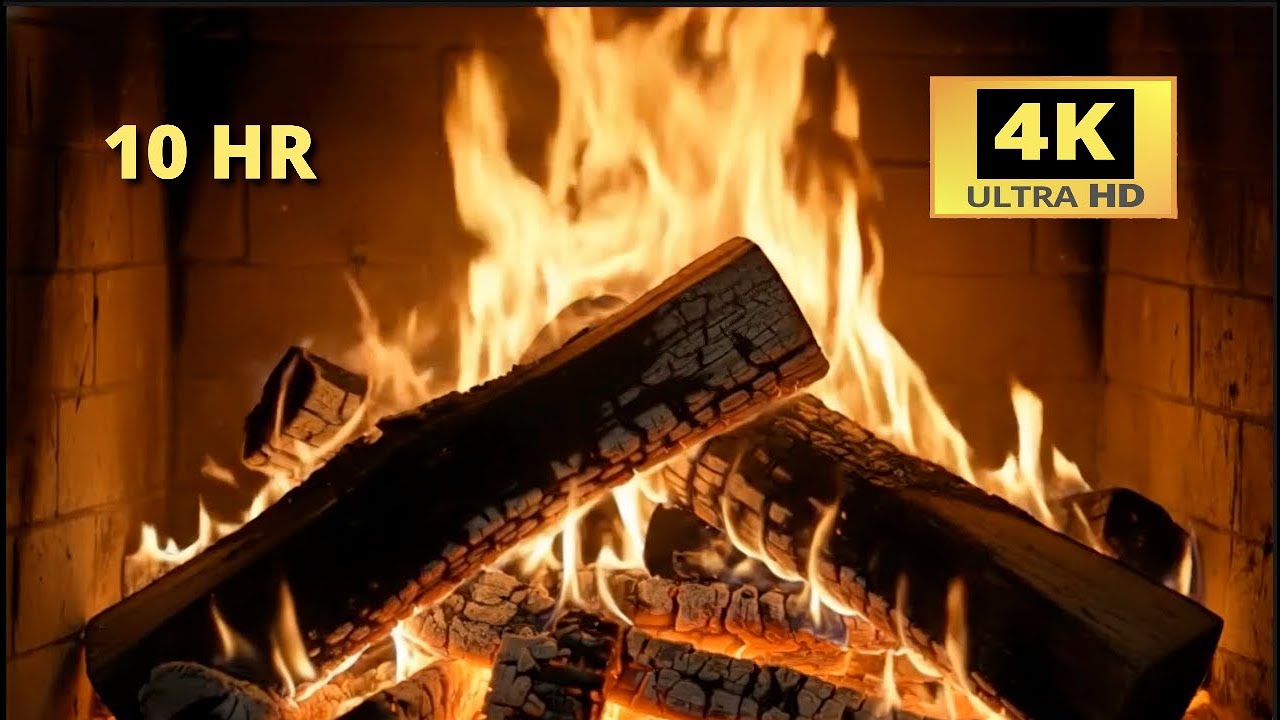 Best Cozy Fireplace  Burning Slowly Calm Sleep Relaxation Soothing Sound Crackling Logs  4K UHD 10ho