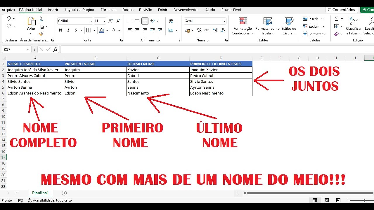 Excel - Pegar/Extrair o Primeiro e Último Nome - Fácil e TOP!