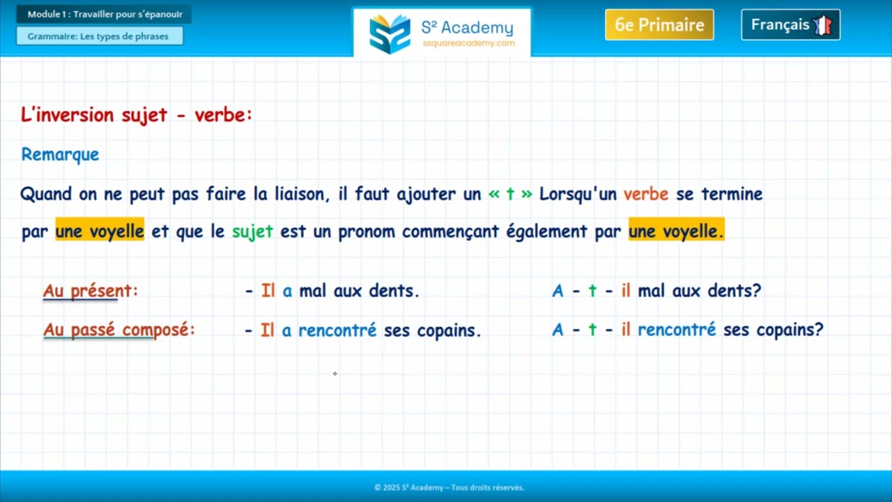 5- 6e année | Français – Module 1 – Grammaire : phrase interrogative - l’inversion sujet-verbe