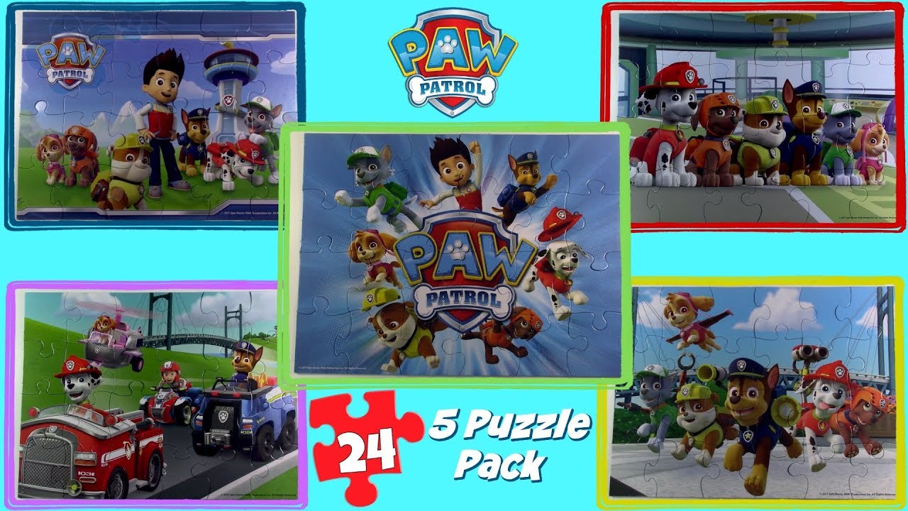 Paw Patrol 5 Puzzles Nick Jr Kids Fun 24 Piece Puzzles Chase Skye