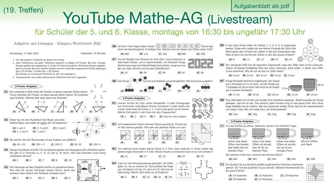 #19 | Mathe AG 5/6 | Känguru Wettbewerb 2022 | Klasse 5/6 | Aufgaben und Lösungen