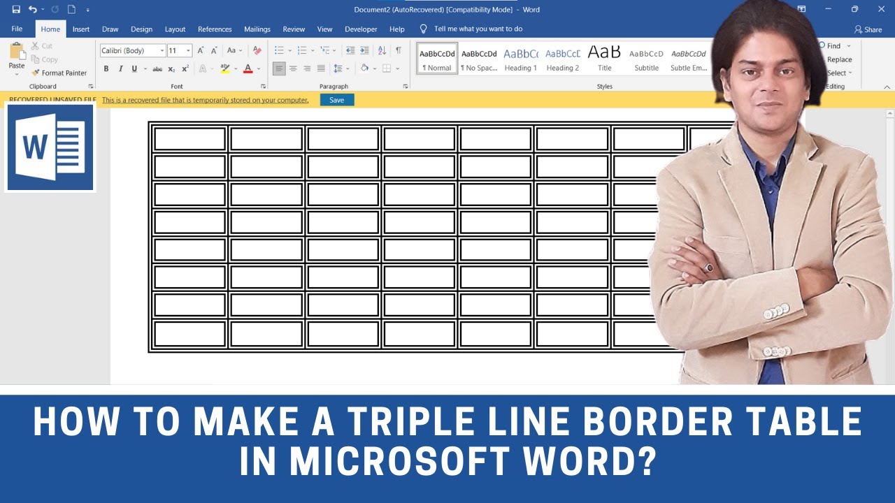 How to make a triple line border table in Microsoft word?