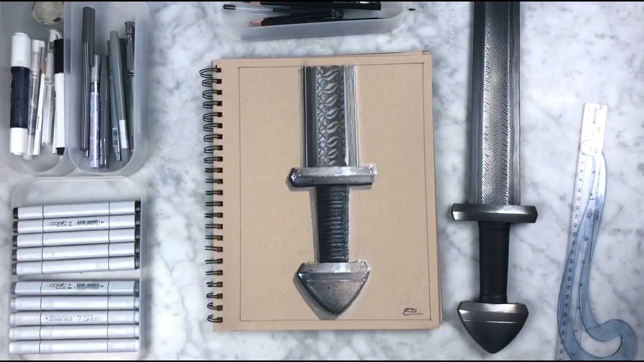 Sword Illustration by Reid Schlegel - Marker on Toned Tan Paper