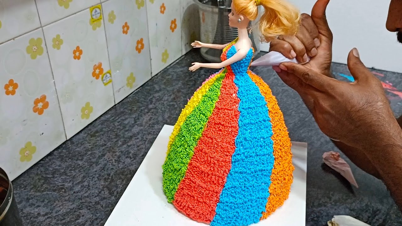 How to make barbie doll rainbow colour model/barbie doll cake
