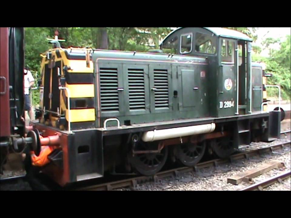 AVR veteran diesel shunter runs around train & hauls it away