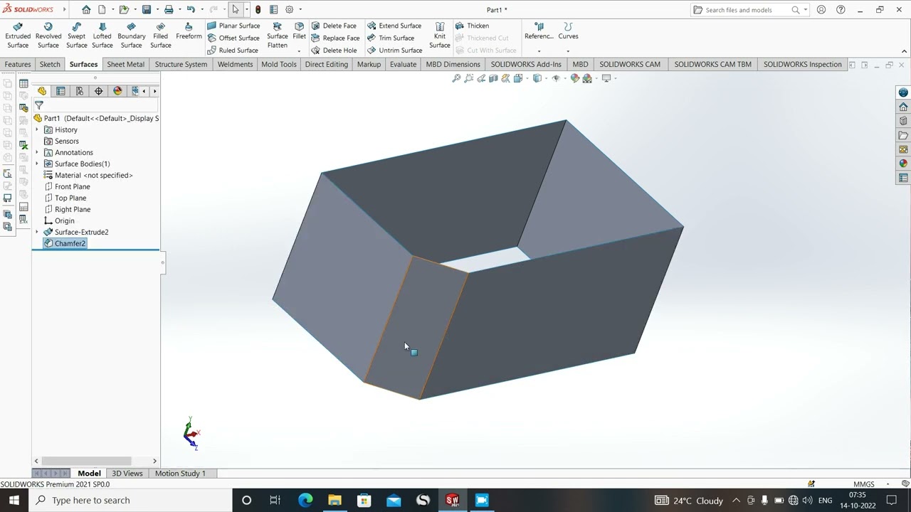 CHAMFER SURFACE HINDI SOLIDWORKS  #chamfer_surface_solidworkes