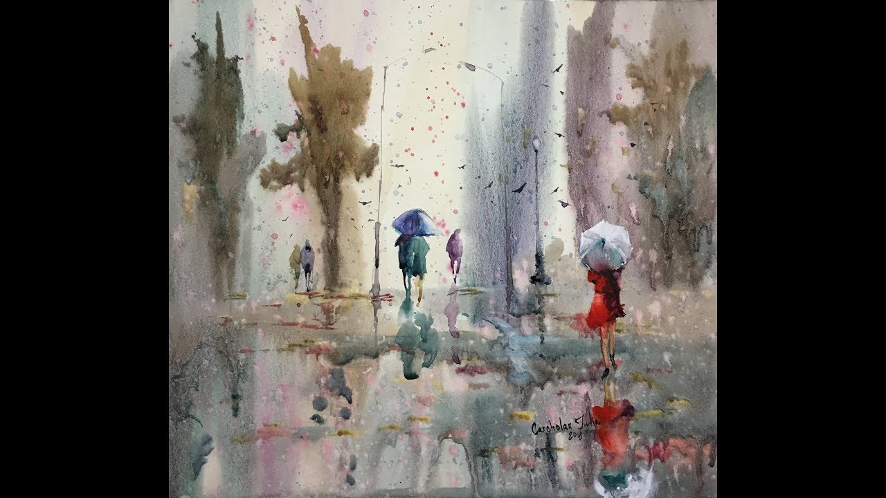 Watercolor professional painting - wet on wet technique