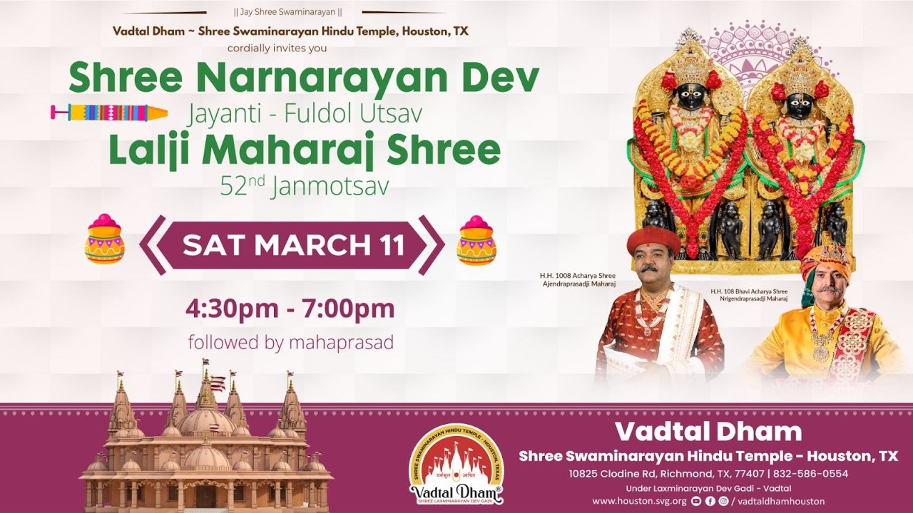 🔴LIVE | Narnarayan Dev Jayanti & Lalji Maharaj Janmotsav | Vadtal Dham Swaminarayan Hindu Temple