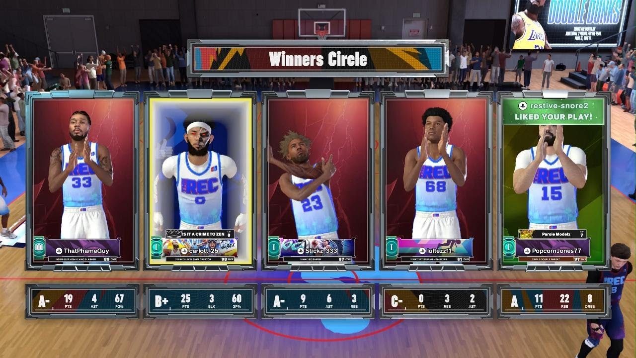 Jokic build w randoms win 64-49 in NBA 2K26 REC (97 Overall: 11 PTS 22 REB 7 AST)