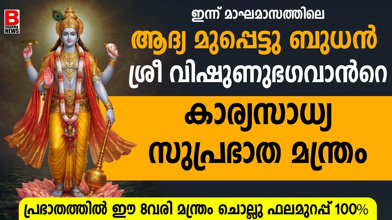 വിഷ്ണു ഭഗവാൻറെ കാര്യസാധ്യ സുപ്രഭാത മന്ത്രം ( പുജ)പ്രഭാതത്തിൽ ഈ എട്ടുവരി മന്ത്രം ചൊല്ലൂ ഫലം ഉറപ്പ്