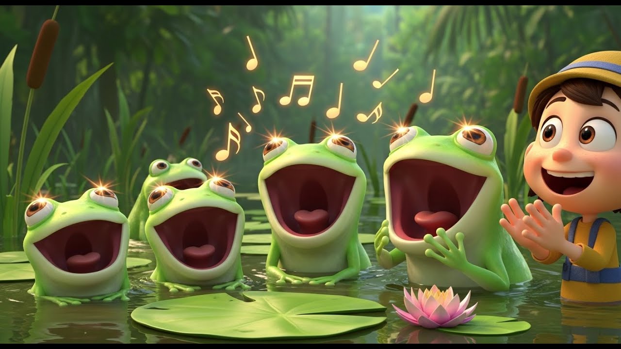 Cinco ranitas saltan por diversión | Canciones Infantiles y Rondas Divertidas