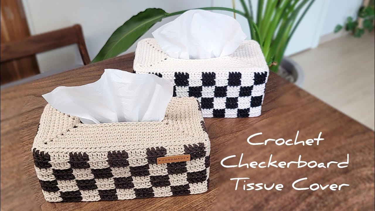 코바늘 체커보드 티슈커버♟ Crochet Checkerboard Tissue Cover.