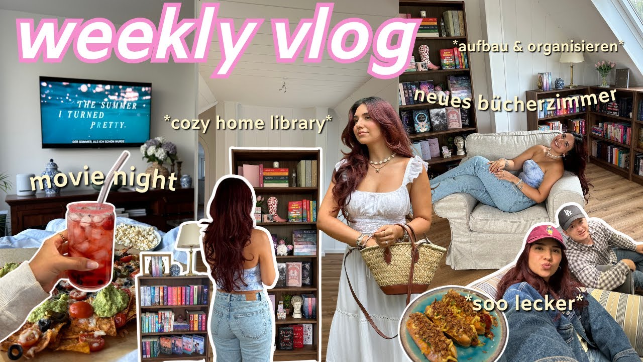 neues bücherzimmer, home library aufbauen und organisieren, movie night & food inspo ✨*weekly vlog*