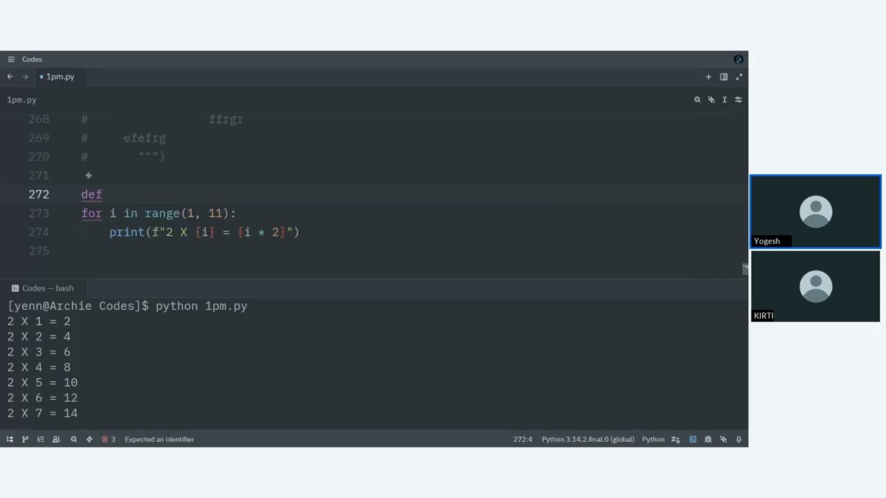 Python 1 PM Batch Functions Training : Session 12