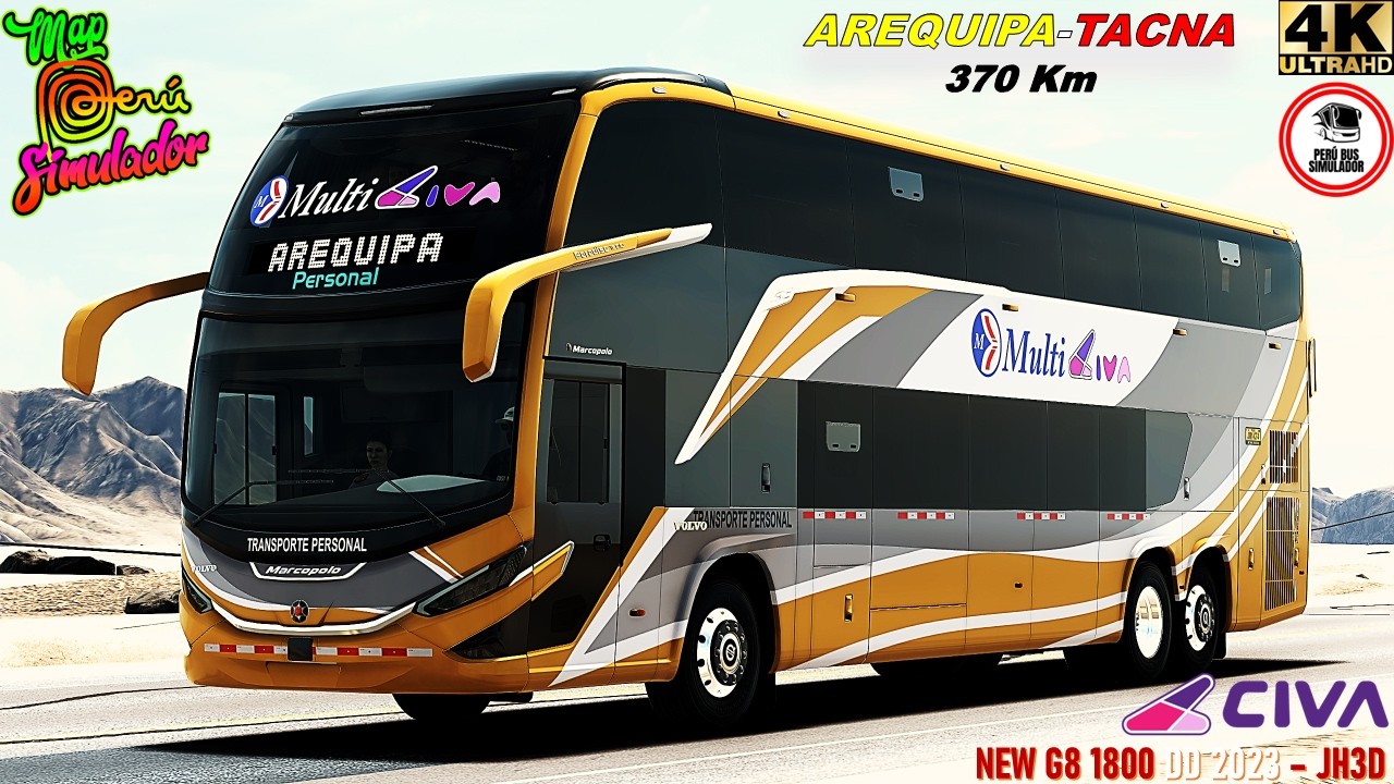 Map Perú Simulador V4 | AREQUIPA-TACNA | MARCOPOLO G8-1800 DD | BJX3DSHoP | MULTICIVA #busesdelperu