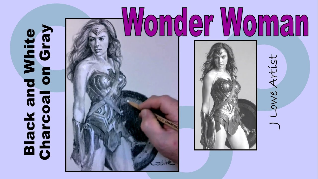 Black and White Charcoal Drawing Tutorial, Wonder Woman