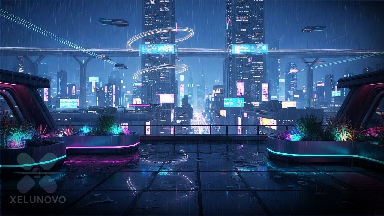 Above the City 🌌 Neon Rooftop Cyberpunk Ambience