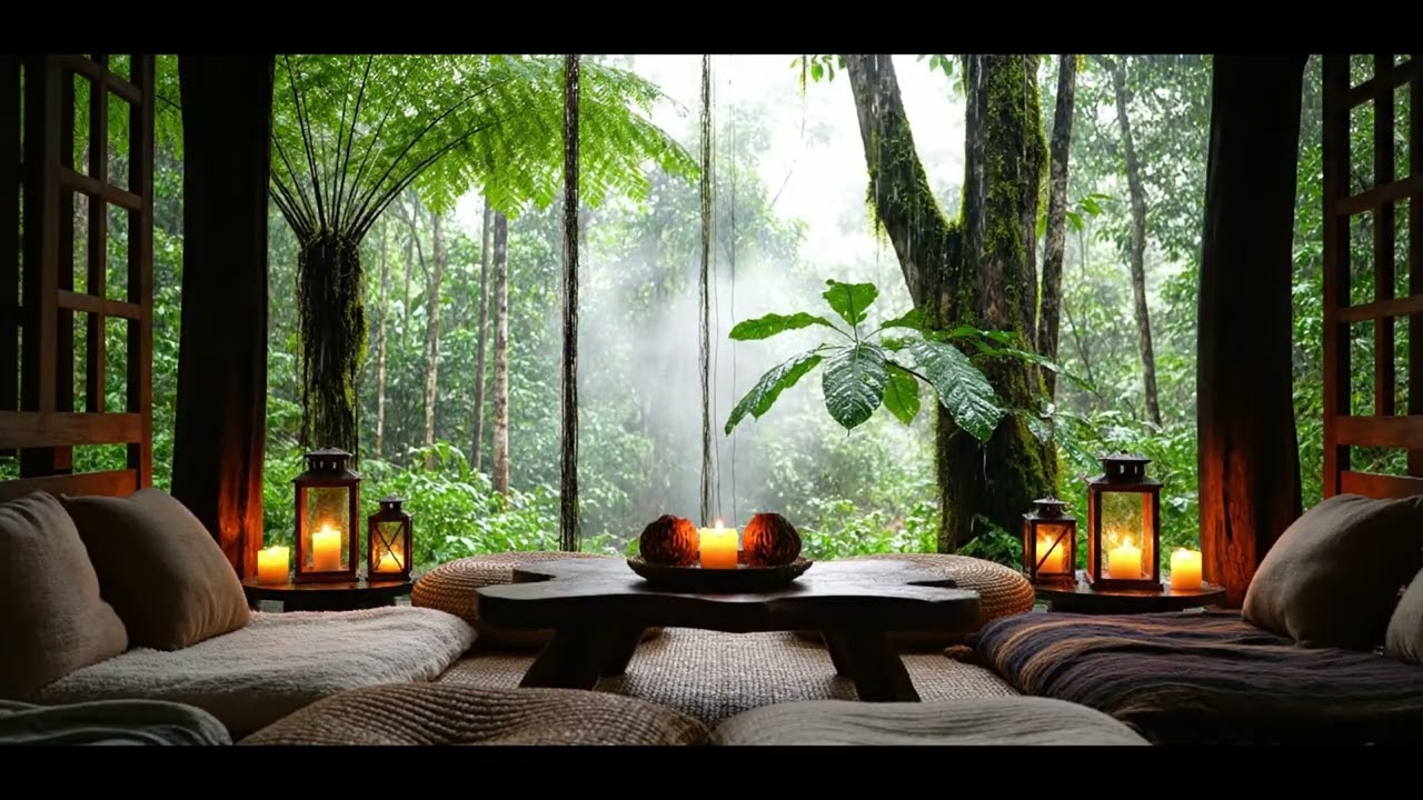 528Hz Healing Frequency 🌧️ Rain in a Forest Meditation Sanctuary | Deep Relaxation & Inner Peace