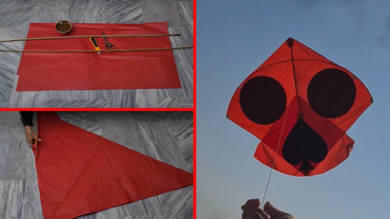 How to make big kite (4 tawa kite) at home in easy step by step - kite making and kite flying trick