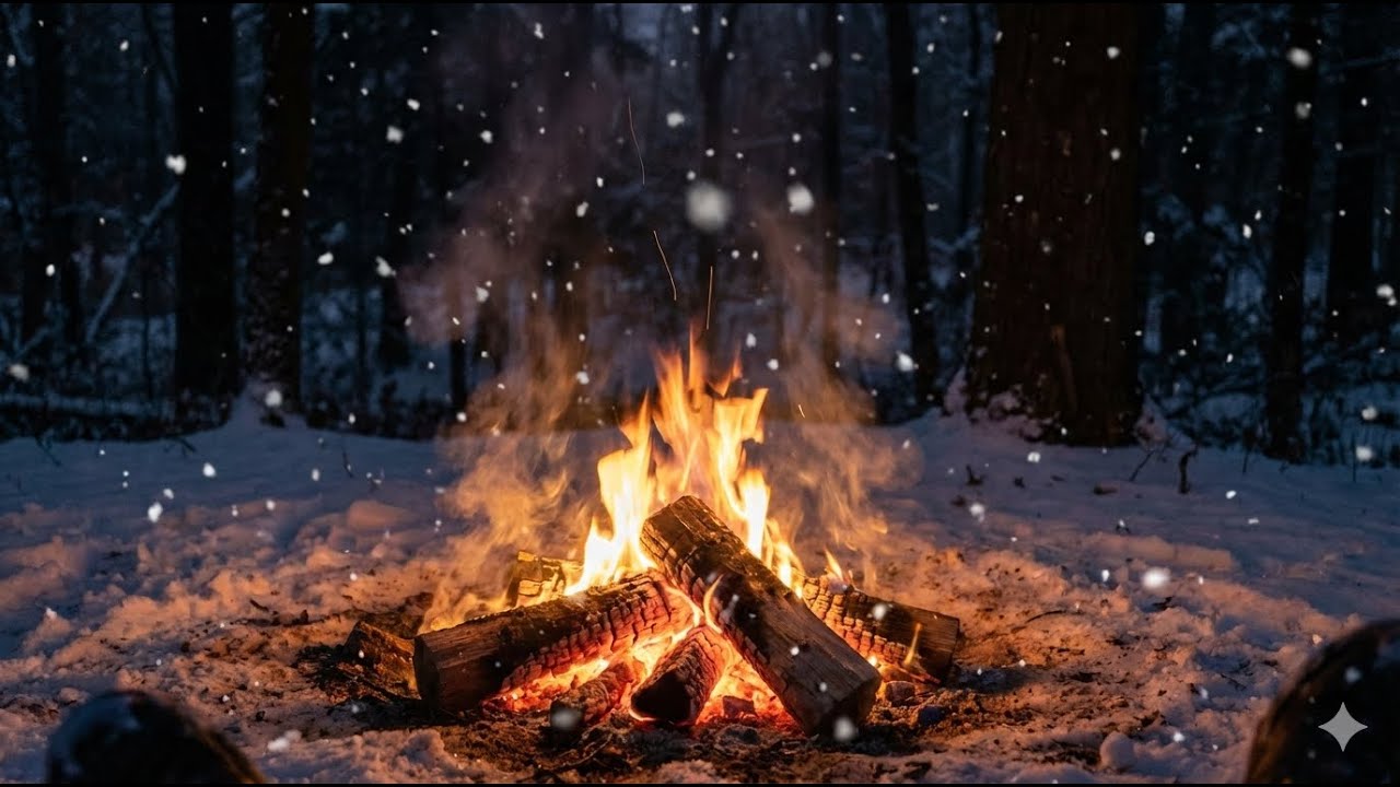 Cozy Campfire Sleep Sounds 🔥 Snowfall POV #ASMR #Sleep #Relax