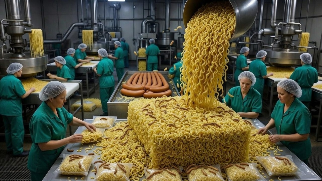 Inside the Modern Noodle Factory: How Instant Noodles Are Made from Mealworms #foodprocessing