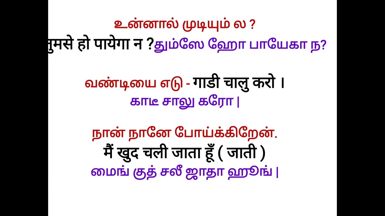Few Simple Sentences ( பேச்சு வழக்கில் ) in Hindi through tamil