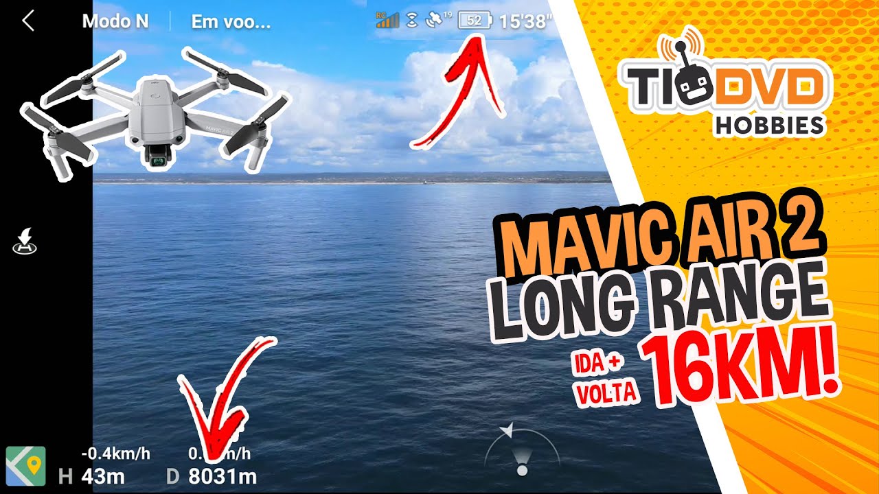 LONG RANGE TENSO! 8 KM C/ DRONE DJI MAVIC AIR 2 SOBRE O MAR TESTE LONGA DISTANCIA VOO DE 16 KM TOTAL