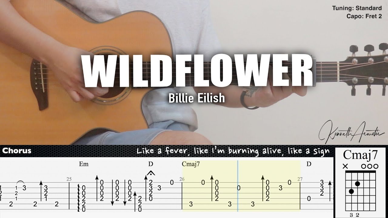 WILDFLOWER - Billie Eilish | Fingerstyle Guitar | TAB + Chords + Lyrics