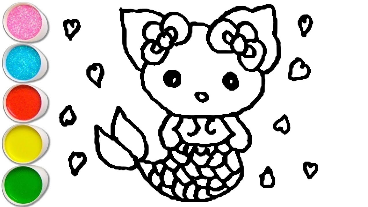 Cute  Hello Kitty Mermaid Drawing, Painting and Coloring For Kids and Toddlers_ Easy Drawing 
