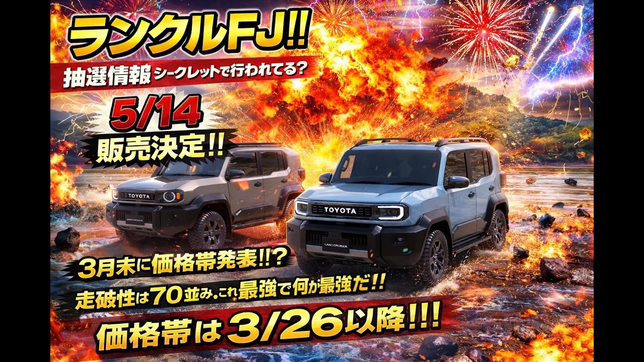 ランクルFJ！！　抽選情報。シークレットで行われてる？5/14販売決定！！３月末に価格帯発表！！？走破性は７０並み。これが最強で何が最強だ！！価格帯は3/26以降！！！
