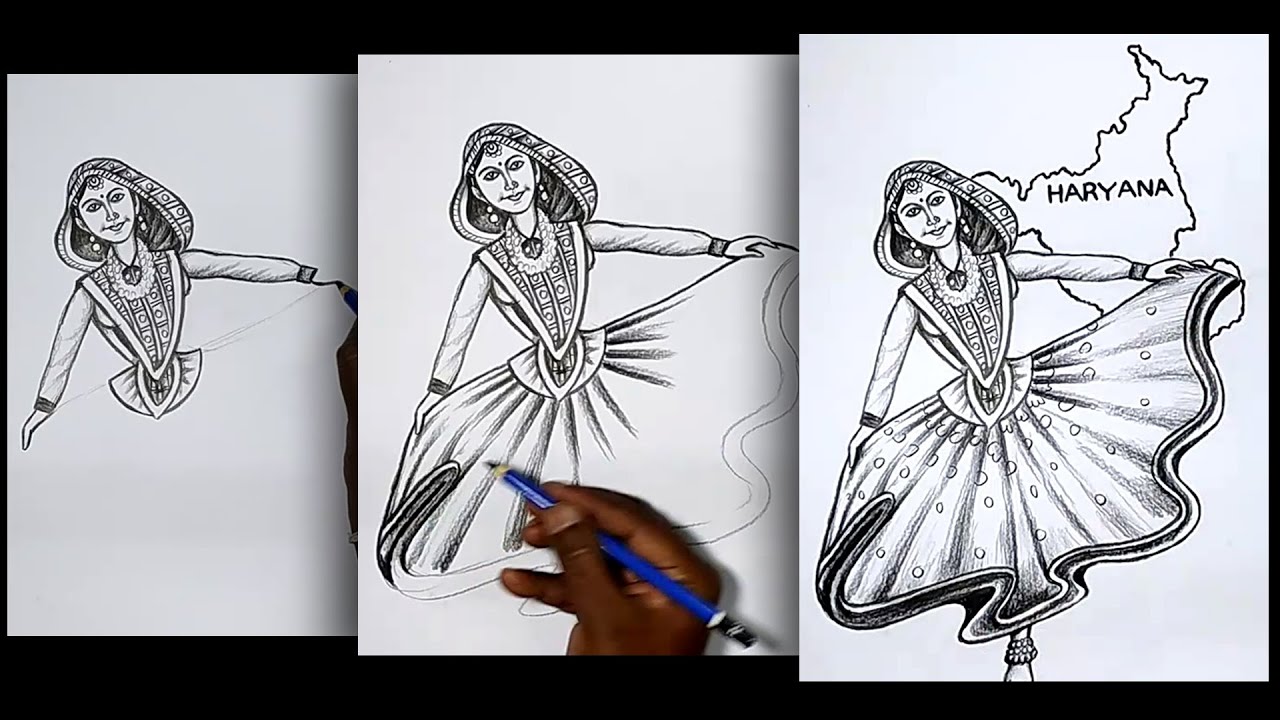 haryana day drawing / haryana drawing / haryana culture drawing / haryana diwas drawing