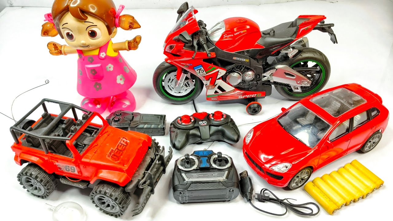 Unboxing 1:18 Mordan Car and RC Jeep and RC Bike and Lighting Dancing Doll 