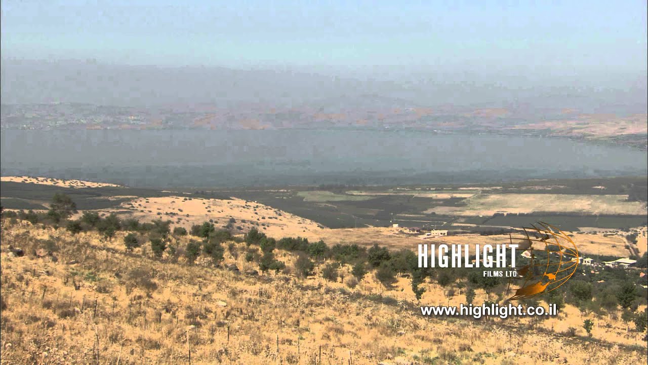 LN 092 Israel stock footage library: Slow zoom in to Sea of Galilee from the North East