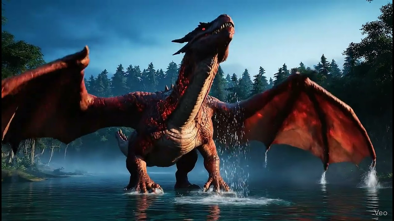 dragon drinking river water 