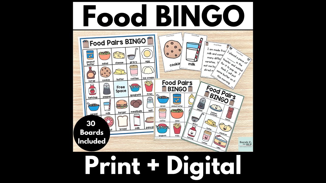 Food Pairs Bingo Game with Inference Clues for Language Activities