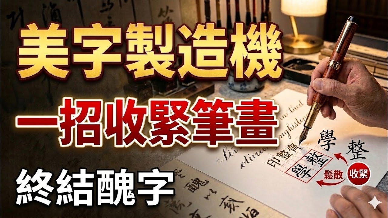 33-美字製造機一招收緊筆畫，終結字體鬆散-教你輕鬆寫出美字。硬筆書法-寫字心法-字體工整漂亮/寫字訣竅/寫字漂亮技巧/字體變美方法/寫字漂亮技巧/ 如何讓字更好看