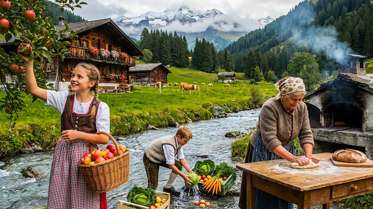 One day in a remote village in Switzerland - Traditional homemade mountain food! Fresh and tasty.