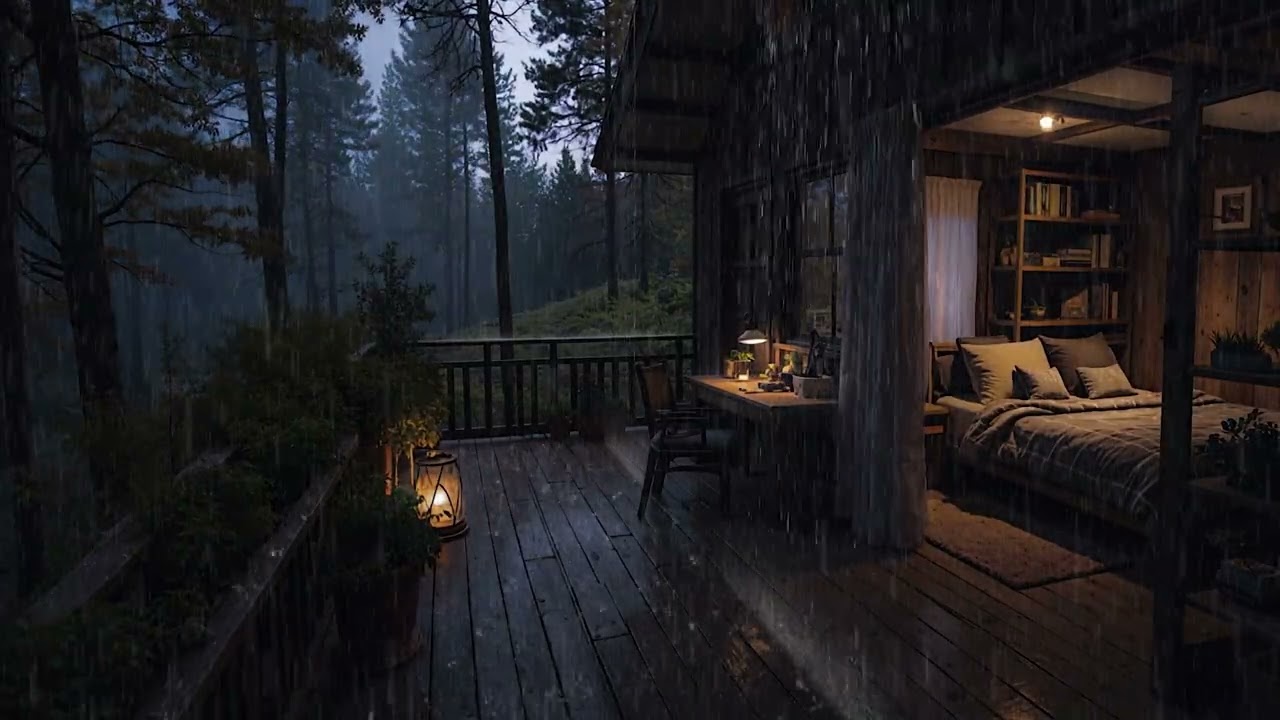 Indoor Rain Echoes in a Cozy Wood Cabin 🌧️ | Deep Sleep & Stress Relief | 4K- no ads