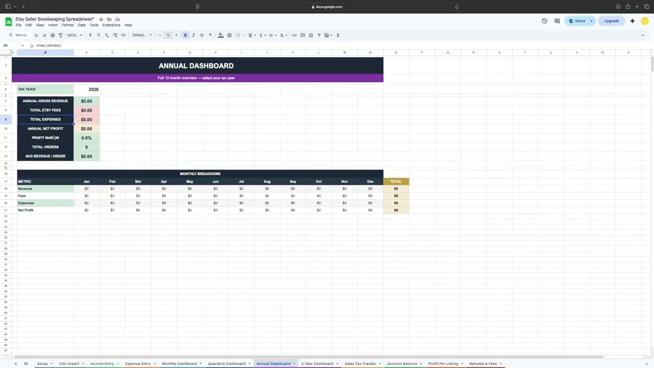 Etsy Seller Bookkeeping Spreadsheet &mdash; Full Tutorial (Google Sheets + Excel)