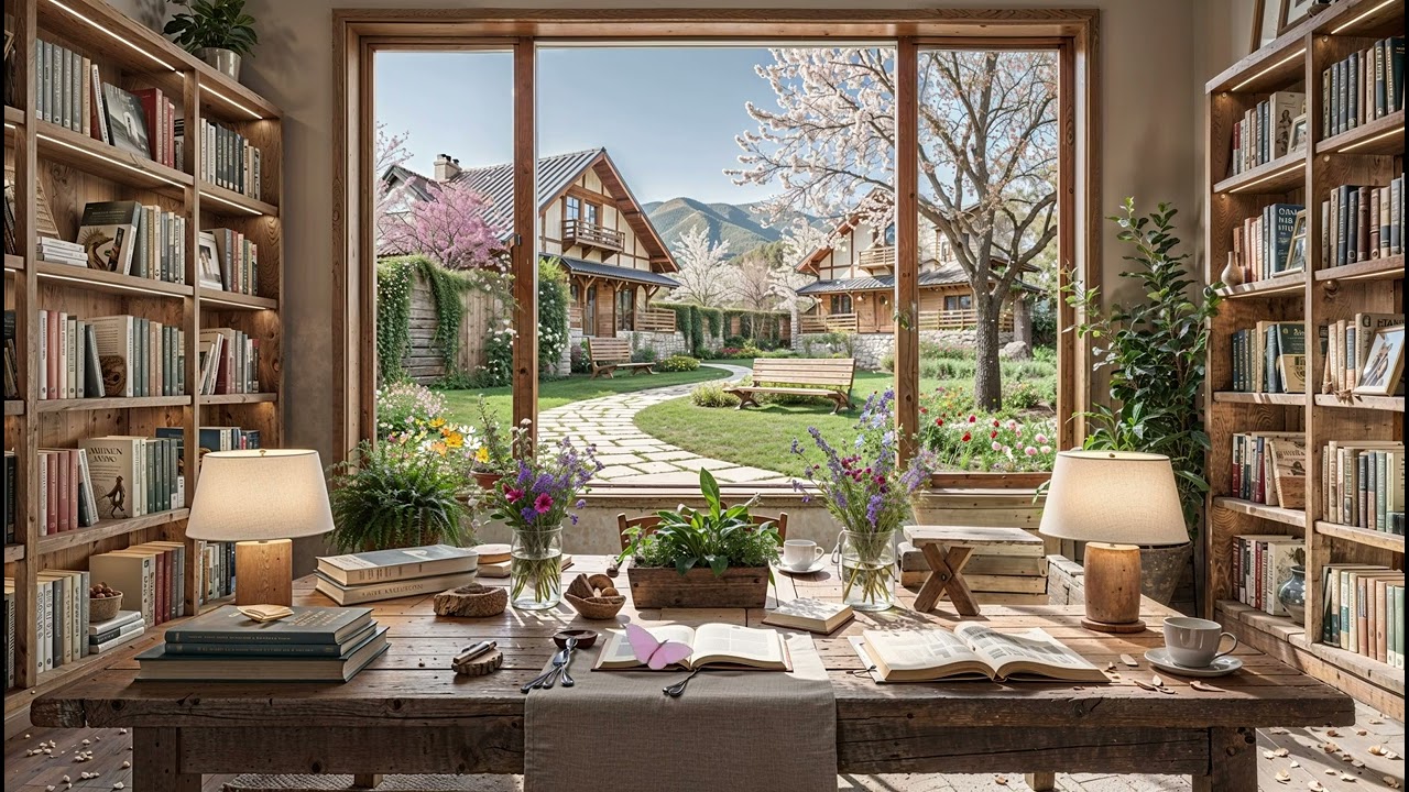 Study Piano  Peaceful Garden Library for Focus, Work & Relax