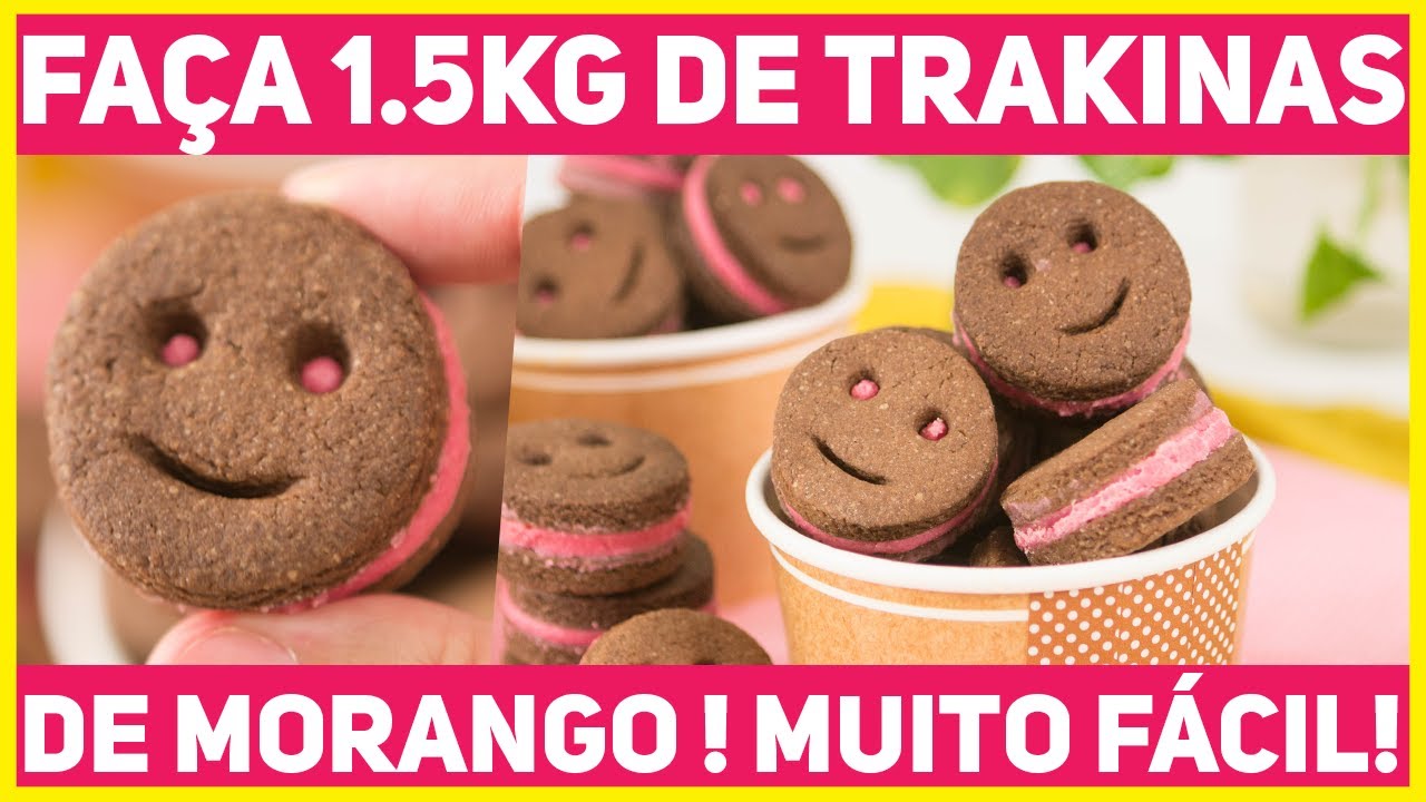 Faça 1,5Kg de TRAKINAS DE MORANGO! MUITO fácil e rápido! Biscoito Recheado | Receitas de Minuto 609