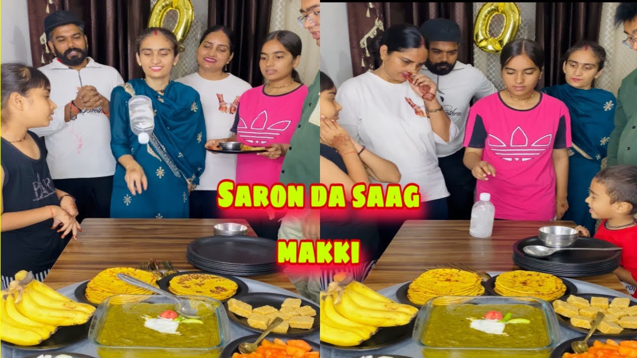 Bottle flip saron da saag makki ki roti with sweet food and Furit challenge #ranafamilyrd 